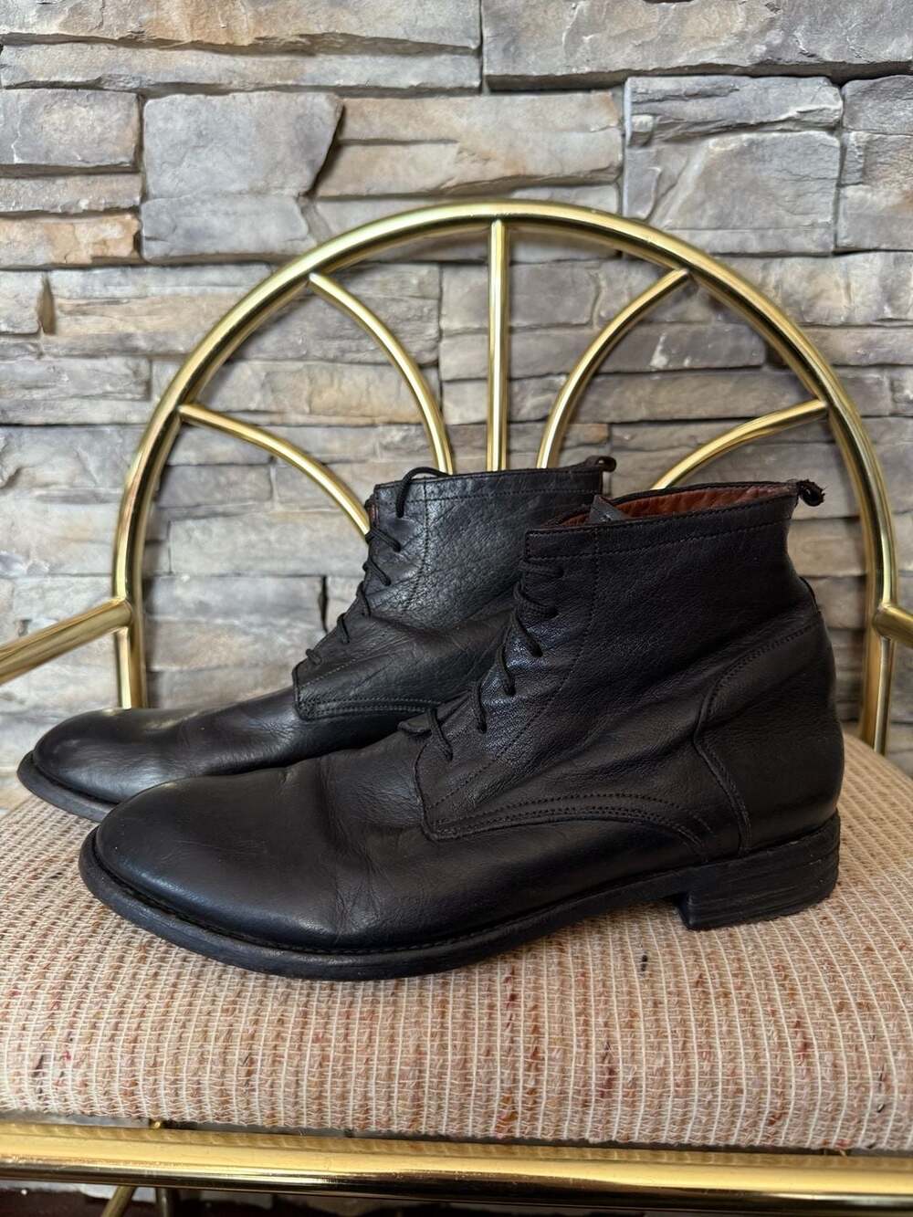 Officine Creative Black Leather Lace-Up Boots Size 39